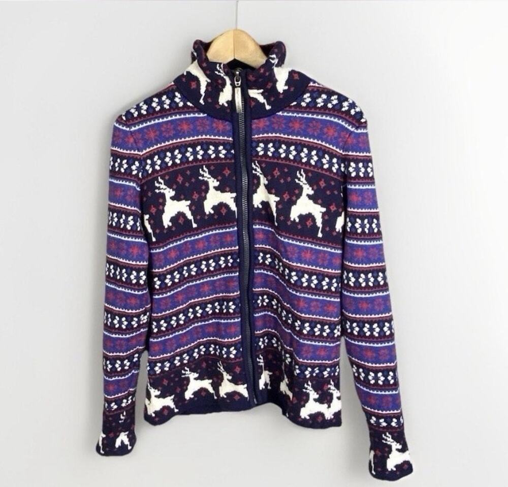 Human Nature Lined Sweater Jacket Women’s Full Zip Lined Fair Isle Print L